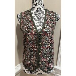 Casey & Max |Denim Vest Lattice Work Quilt Preppy Clueless S Cotton Plaid Vtg